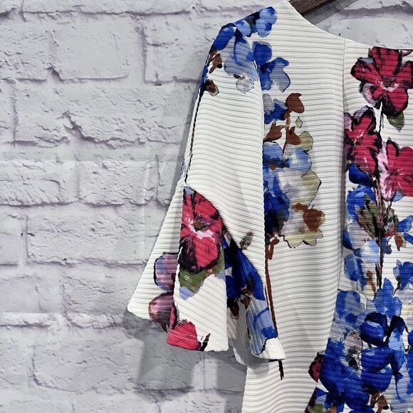 Julian Taylor Size 10 Midi White Floral Print Zip Back Ruffle Butterfly Sleeve - Picture 5 of 11
